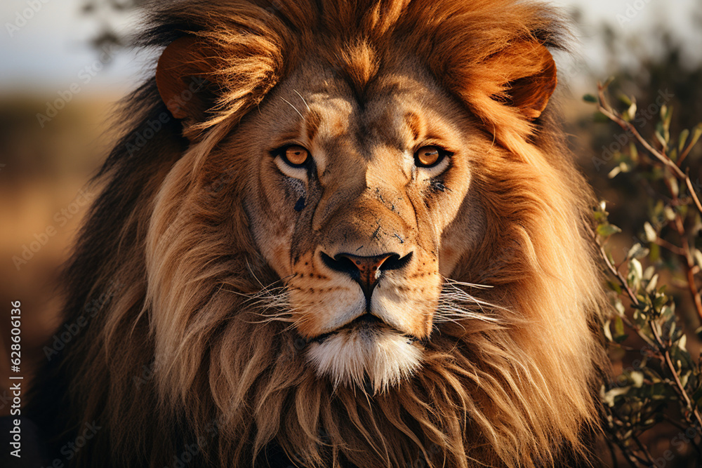 Majestic lion in close-up, Kenya's beauty Generative AI