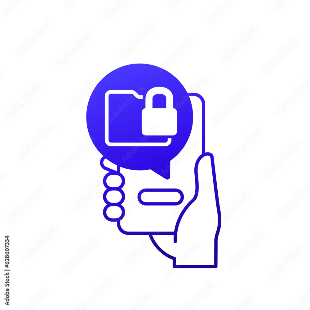 locked folder icon with a phone in hand locked folder icon with a phone in hand