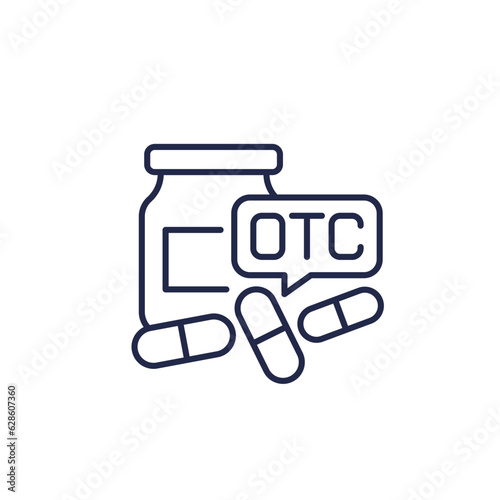 OTC drugs or medications line icon with pills photo