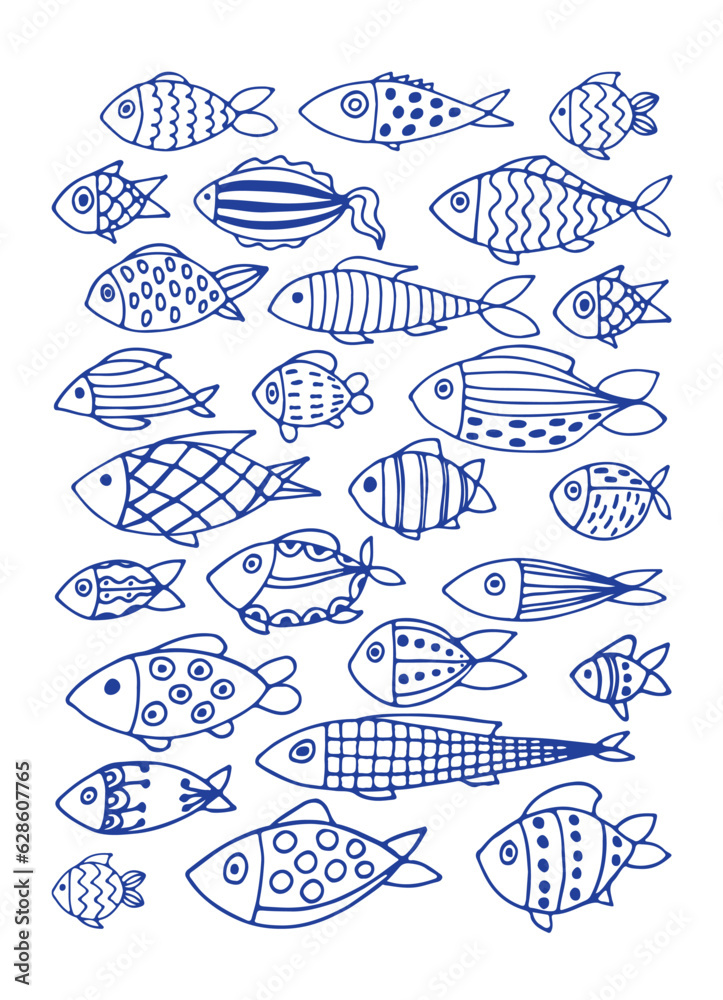 set of cute little fish for design items for children isolated on a white background. Beautiful fish for banners, wallpapers, textiles, books, cards, toys for children. flat design. vector