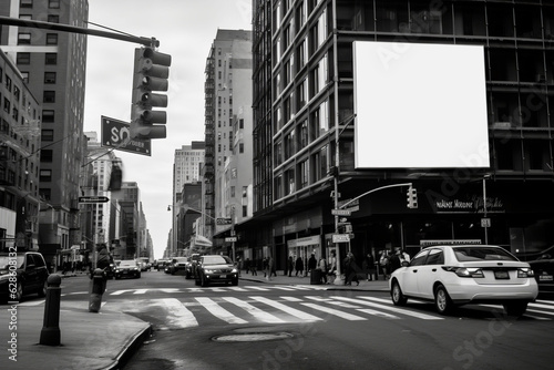 Mockup of a blank display/sign in a megacity like New York, with street scene, ai-generated, Display advertising, advertising © Infini Craft