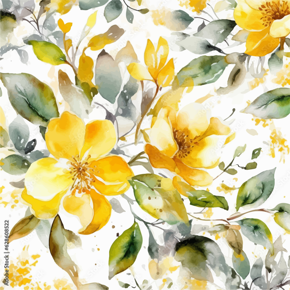 Fototapeta premium yellow flowers watercolor 