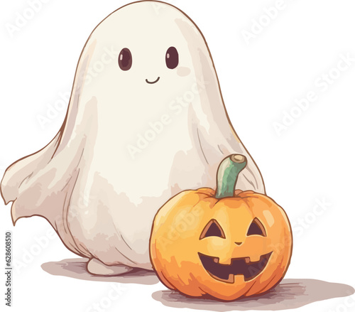 halloween pumpkin and ghost cartoon