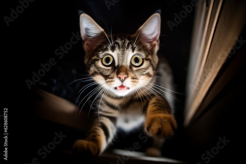 a tabby cat with big eyes looking at the camera © AberrantRealities