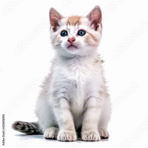 a white and brown kitten sitting on a white background © AberrantRealities