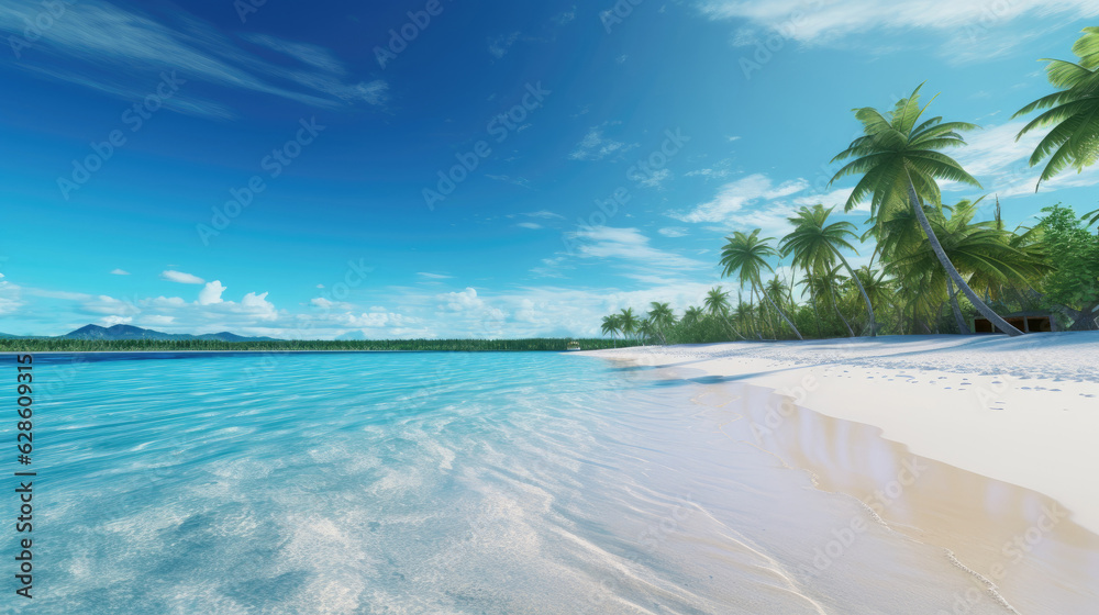 Paradise summer beach landscape. For backgrounds, covers, banners, booklets, flyers and other summer projects. 