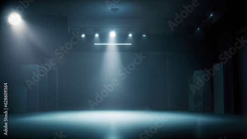 Bright stadium arena lights, Smoke bombs, empty dark scene, neon light, spotlights The concrete floor and studio room with smoke float up the interior texture, 