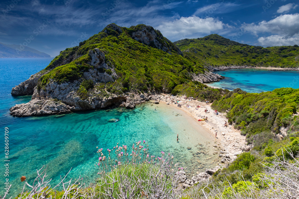 Obraz na płótnie Krajobraz morski, wakacje i wypoczynek, morze i plaża Porto Timoni, wyspa Korfu, Grecja w salonie