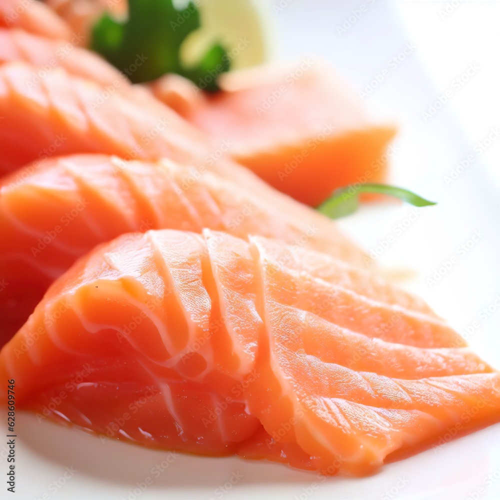 Salmon sashimi on white plate