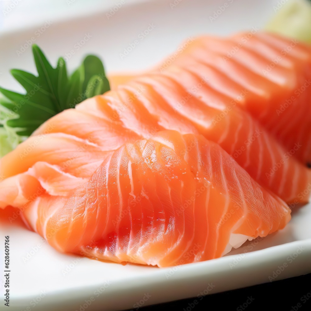 Salmon sashimi on white plate