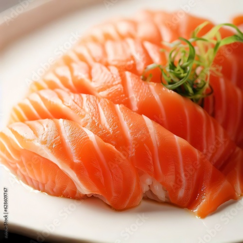 Salmon sashimi on white plate