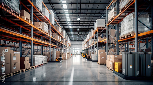 High-tech warehouse with a high level of electronics, equipped to store and sort goods