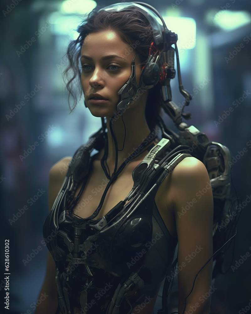 a woman in a futuristic outfit with headphones a woman in a futuristic outfit with headphones