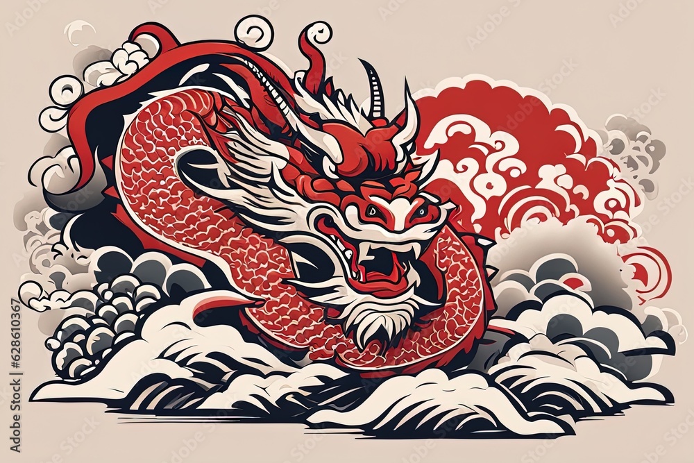Japanese style dragon illustration with Generative AI.