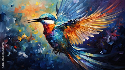 Hummingbird painting palette knife © Photo And Art Panda