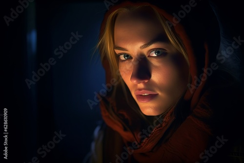 a woman in a hoodie is looking at the camera