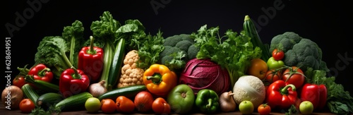 Food background with assortment of fresh organic vegetables, various types