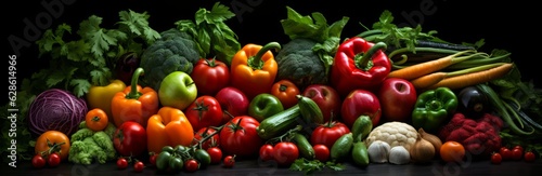 Food background with assortment of fresh organic vegetables, various types