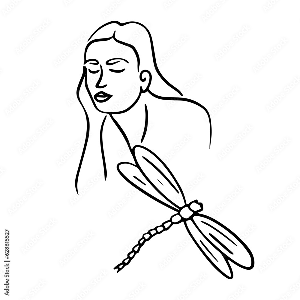 Beautiful gentle illustration of a girl from the lines. The feminine portrait is minimalistic. modern online art Beautiful gentle illustration of a girl from the lines. The feminine portrait is minimalistic. modern online art