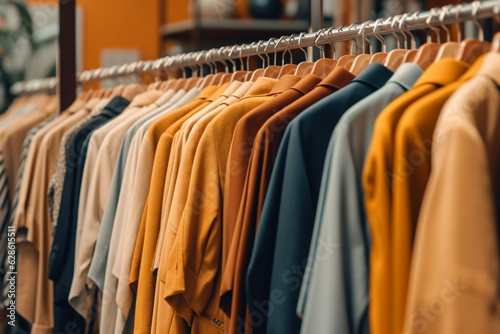 Male clothes on hangers in apparel boutique Generative AI