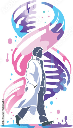 illustration of scientist research with DNA helix shape