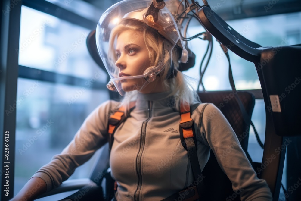 a woman wearing a helmet and looking out the window a woman wearing a helmet and looking out the window