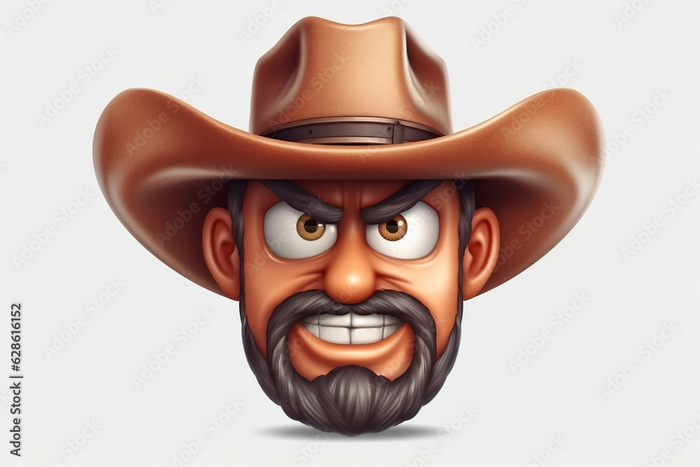 Wild West Vibes: 3D Cowboy Hat Face Emoji - Expressive Stock Image for Sale