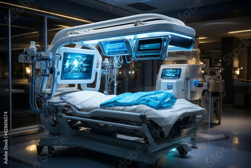 Edge medical facility, with doctors using AI robots to diagnose and treat patients with unparalleled accuracy and precision