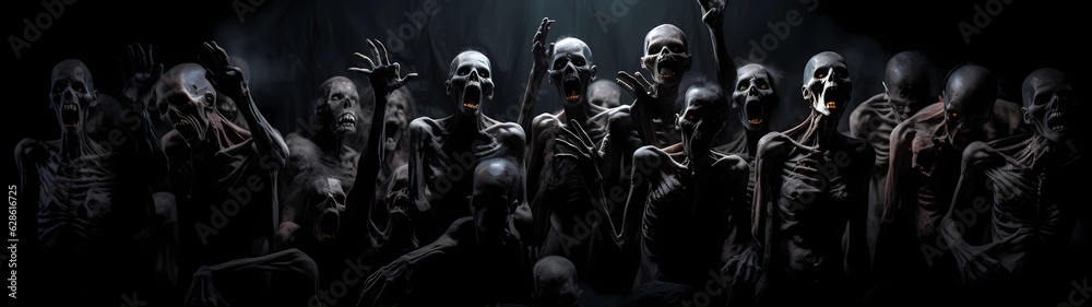 Ultra-Wide Background of a Dark Room Full of Zombies (Generative AI) Ultra-Wide Background of a Dark Room Full of Zombies (Generative AI)