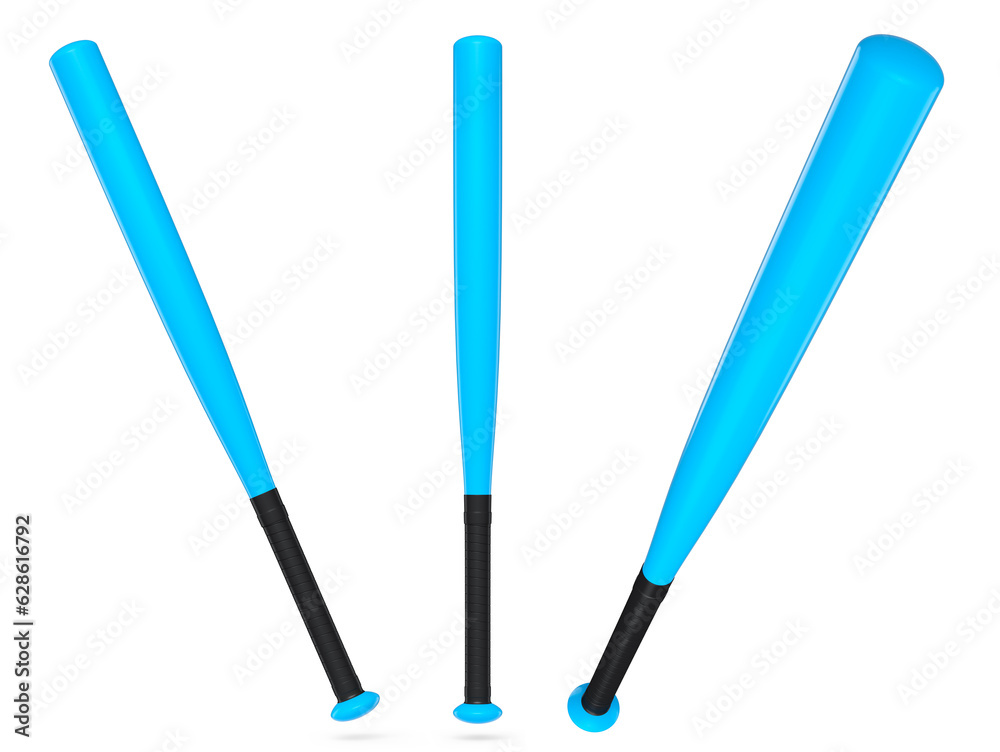 Set of professional softball or baseball bats isolated on white background.
