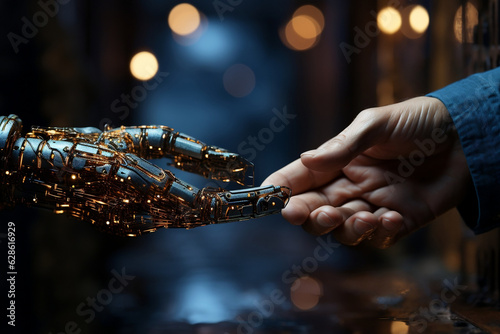 hands of the person and Ai robot hand 