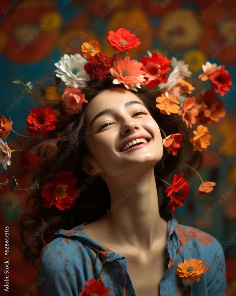 a woman with flowers in her hair a woman with flowers in her hair