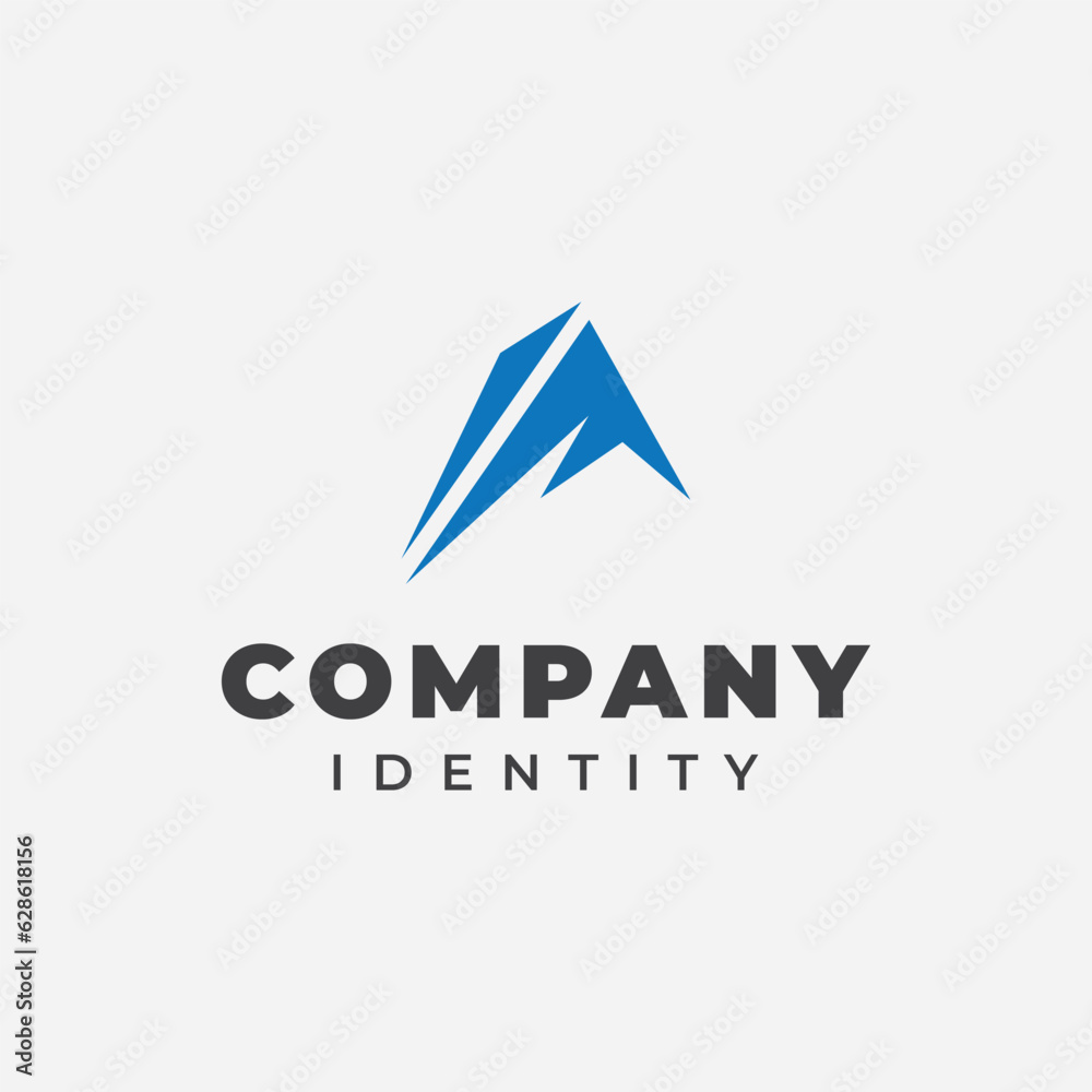 letter A logo design in blue geometric abstract triangle shape