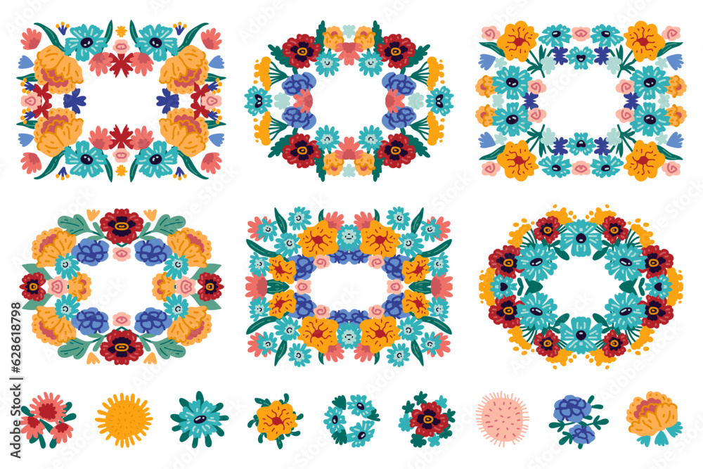 Beautiful banner templates set with doodles floral with roses, leaves, floral bouquets, flower compositions. Notebook covers, floral invitation cards for your design