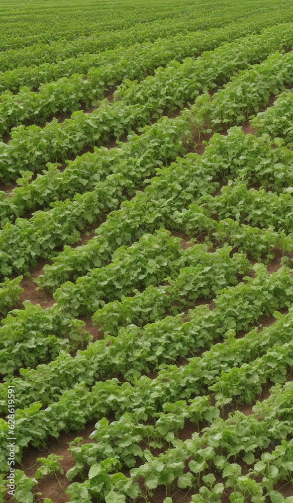 Aerial view of rows of green soybean plants in a field. ai generated Aerial view of rows of green soybean plants in a field. ai generated