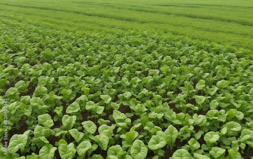 Aerial view of rows of green soybean plants in a field. ai generated Aerial view of rows of green soybean plants in a field. ai generated