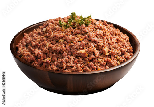 Ground beef on transparent background. Generative AI.
