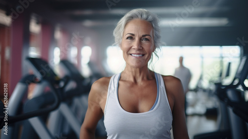 Portrait of a happy mature woman in the gym © dwoow