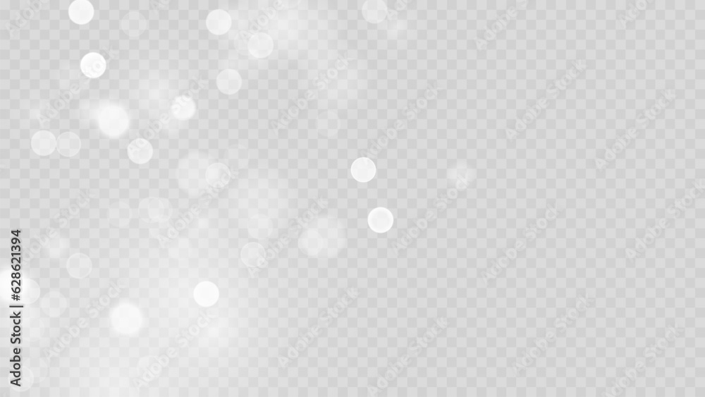 Golden dust light png. Christmas glowing bokeh confetti and sparkle overlay texture for your design. Stock royalty free vector illustration. PNG	 - obrazy, fototapety, plakaty 