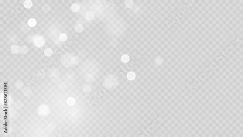 Golden dust light png. Christmas glowing bokeh confetti and sparkle overlay texture for your design. Stock royalty free vector illustration. PNG	