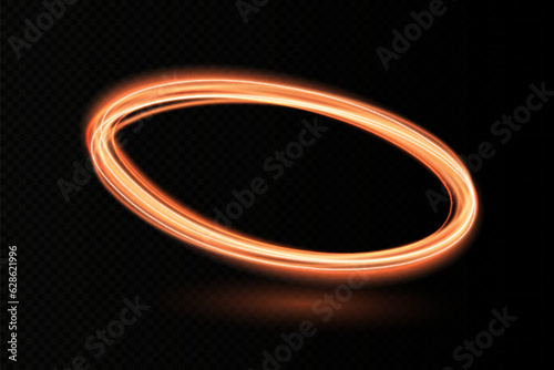 Neon swirl. Curved purple line light effect. Yellow portal or energy tunnel