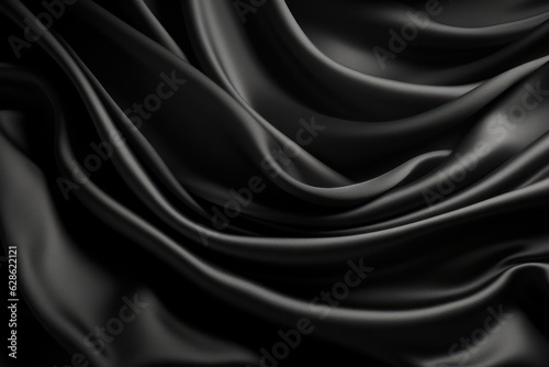 Background, texture, black silk fabric, fabric folds. Background for the site, application. AI generative.