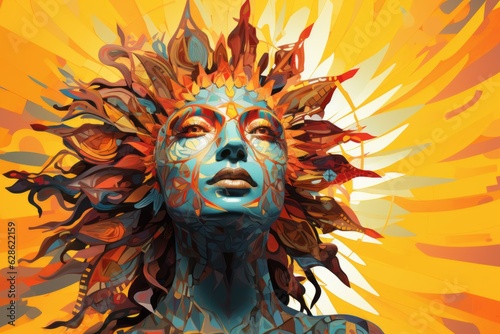 an abstract painting of a womans face with bright colors