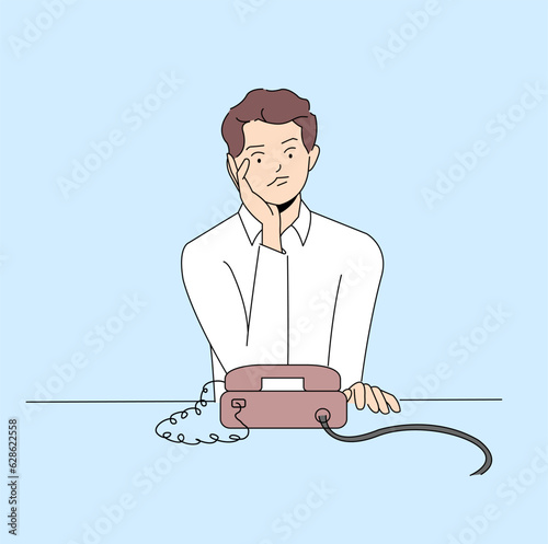 character of man with a phone waiting for phone call