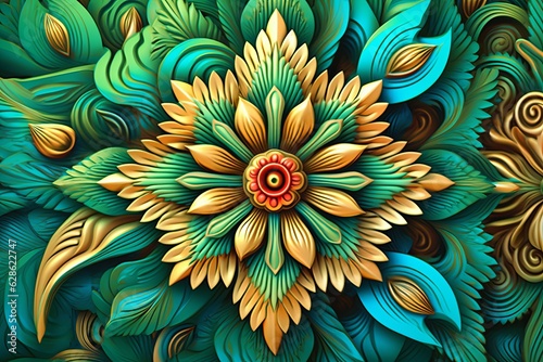 an artistic image of a green and gold flower on a green background