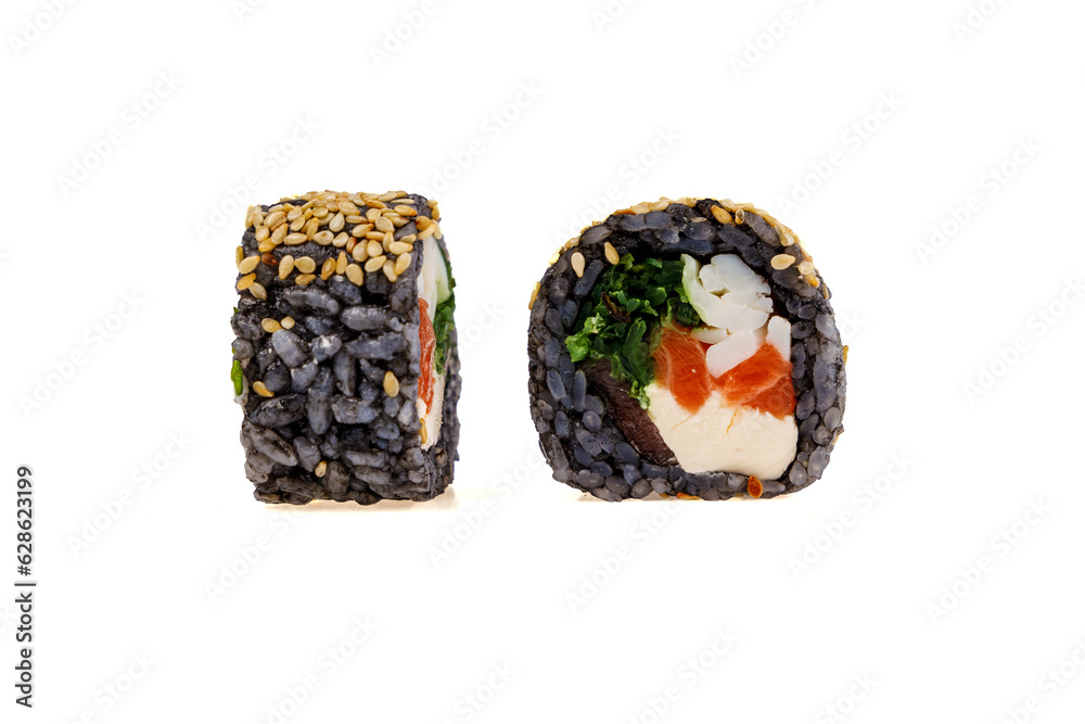 black rice rolls with salmon on white background for food delivery website menu 7 black rice rolls with salmon on white background for food delivery website menu 7