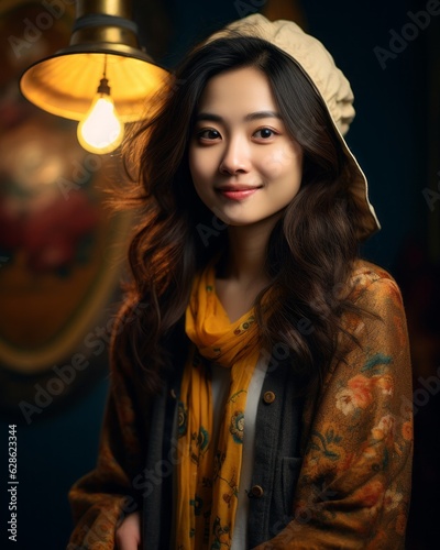an asian woman wearing a hat and scarf © AberrantRealities