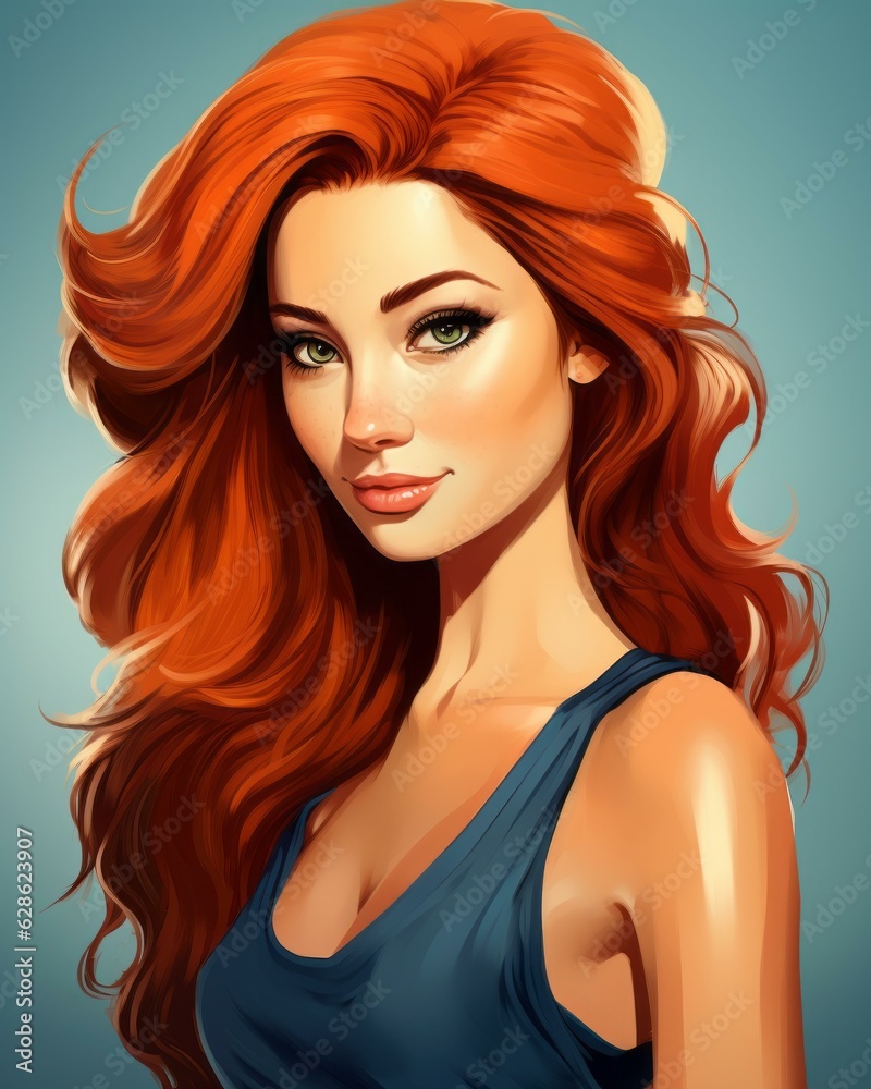 an illustration of a beautiful woman with long red hair