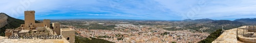 Panoramic city view from Medieval castle of Santa Catalina in sunny day in Jaen, Spain