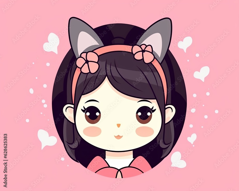 an illustration of a girl wearing a pink dress and cat ears an illustration of a girl wearing a pink dress and cat ears